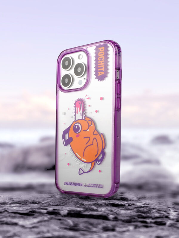 Orange Chainsaw Puppy - Purple Neon Aesthetic Art iPhone Case