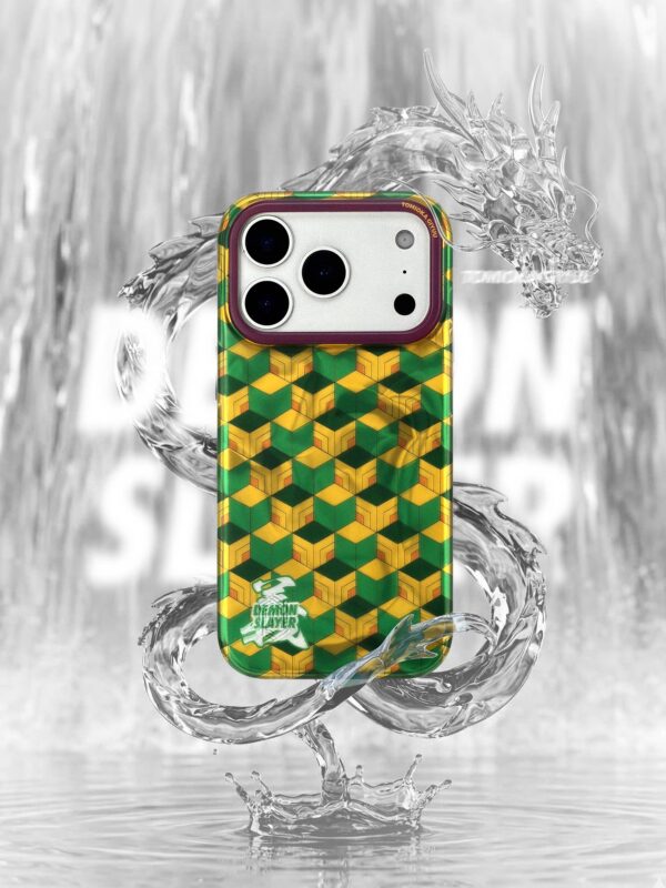 Green and Yellow Geometric Cube - 3D Mosaic Pattern Art iPhone Case