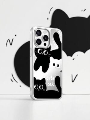 Cute Black and White Cat Mirror for iPhone