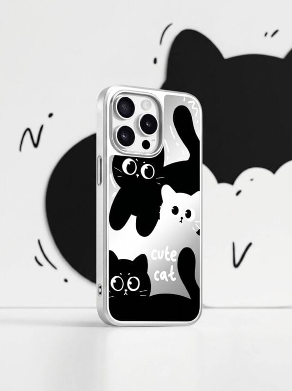 Cute Black and White Cat Mirror for iPhone