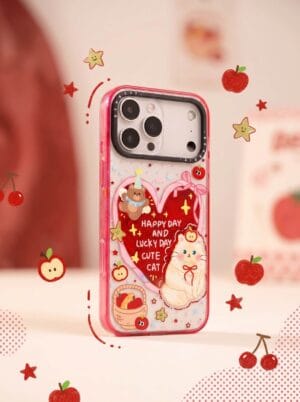 Retro Red Heart Bear Cute Coquette Ribbon Cat for iPhone
