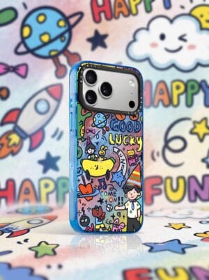 Vibrant Cartoon Collage "Good Lucky" Retro Doodle for iPhone