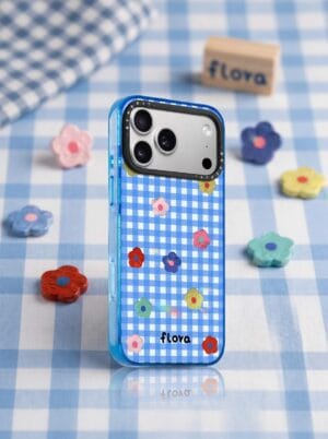 Retro Blue Gingham Floral for iPhone
