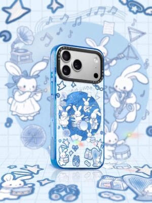 Retro Blue Grid Bunny Jazz Band for iPhone