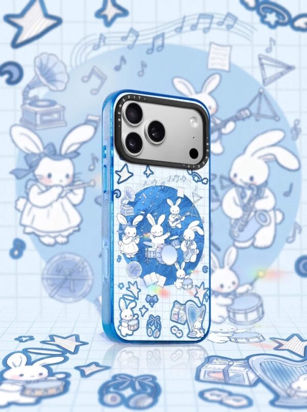 Retro Blue Grid Bunny Jazz Band for iPhone