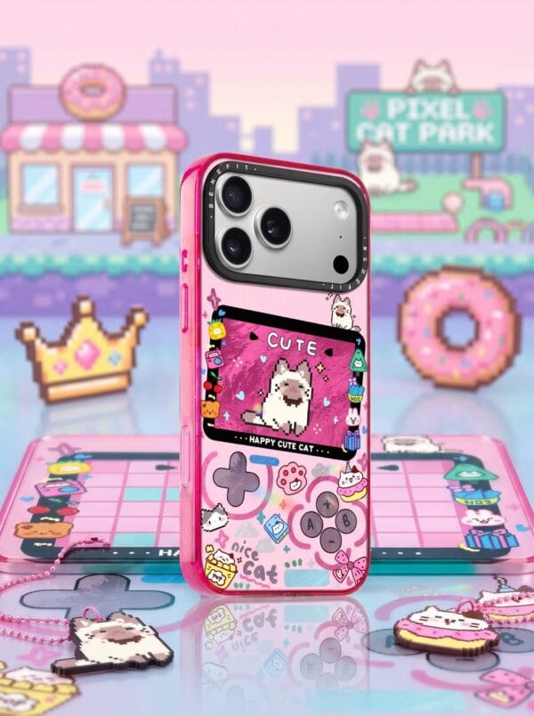 Y2K Pink Pixel Game Retro Gamer Cat for iPhone