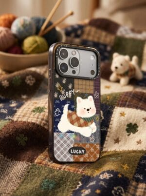 Retro Patchwork Plaid Puppy for iPhone