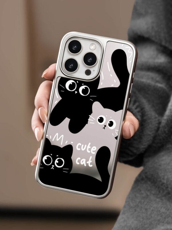 Cute Black and White Cat Mirror for iPhone