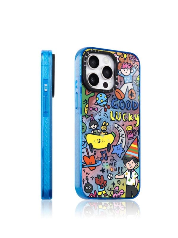 Vibrant Cartoon Collage "Good Lucky" Retro Doodle for iPhone