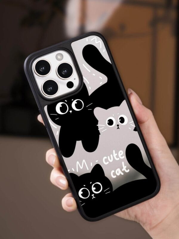 Cute Black and White Cat Mirror for iPhone