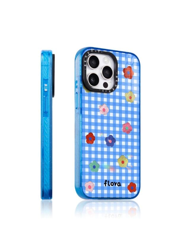 Retro Blue Gingham Floral for iPhone