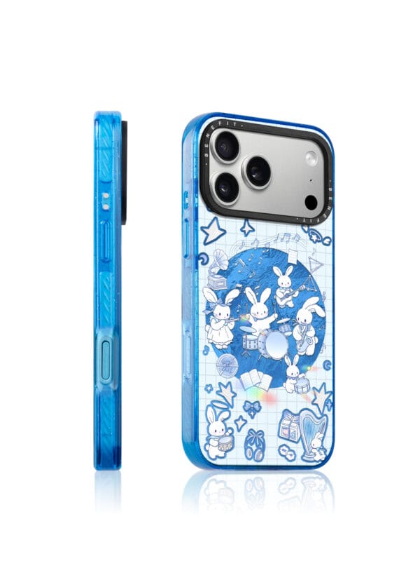 Retro Blue Grid Bunny Jazz Band for iPhone