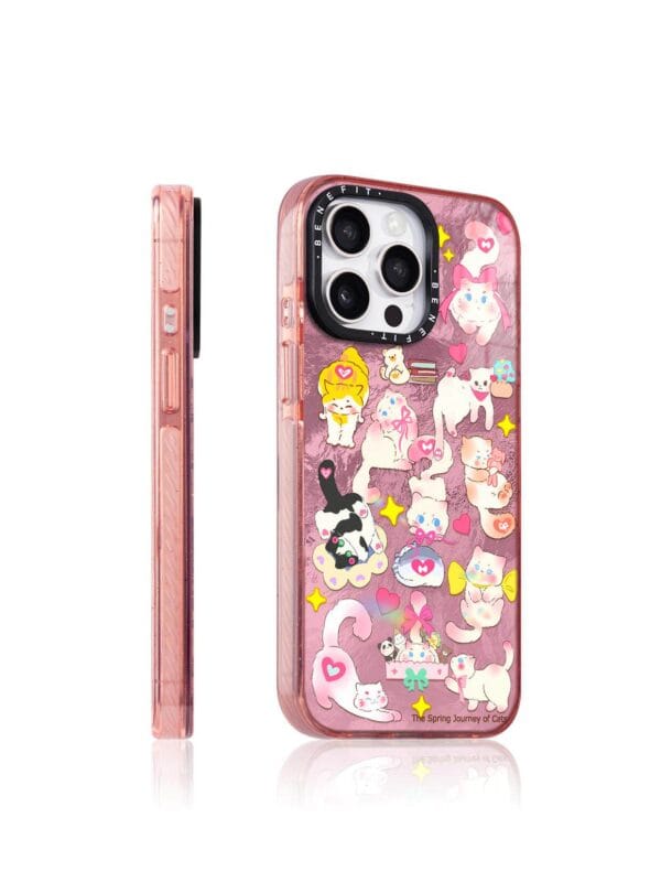Rose Pink Foil Cute "Spring Journey of Cats" for iPhone