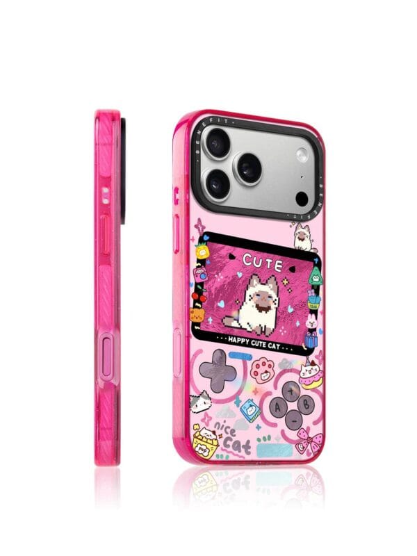 Y2K Pink Pixel Game Retro Gamer Cat for iPhone