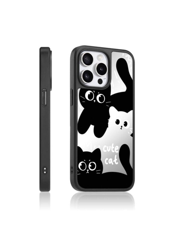 Cute Black and White Cat Mirror for iPhone