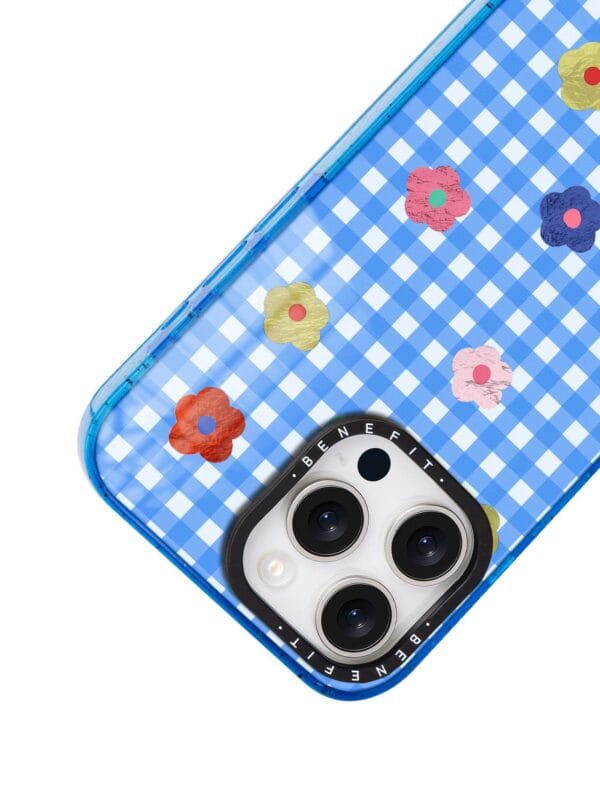 Retro Blue Gingham Floral for iPhone
