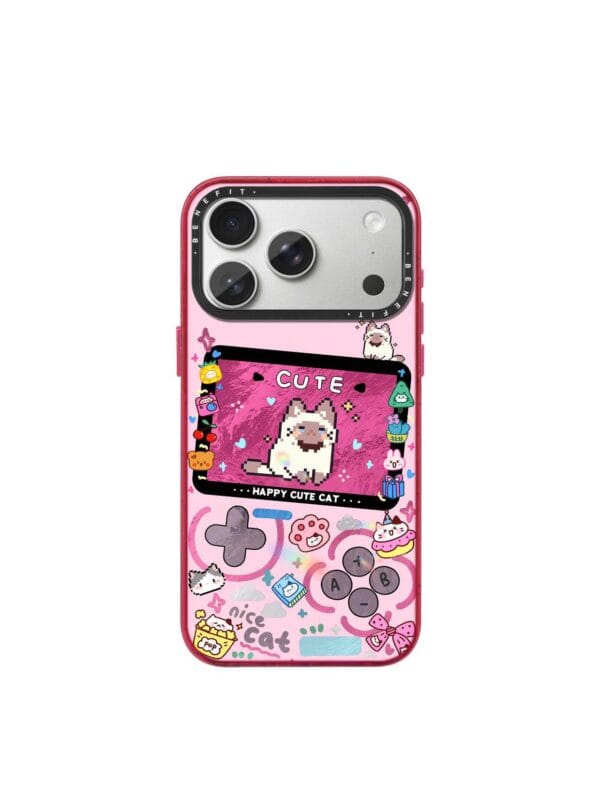 Y2K Pink Pixel Game Retro Gamer Cat for iPhone