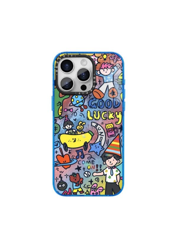 Vibrant Cartoon Collage "Good Lucky" Retro Doodle for iPhone