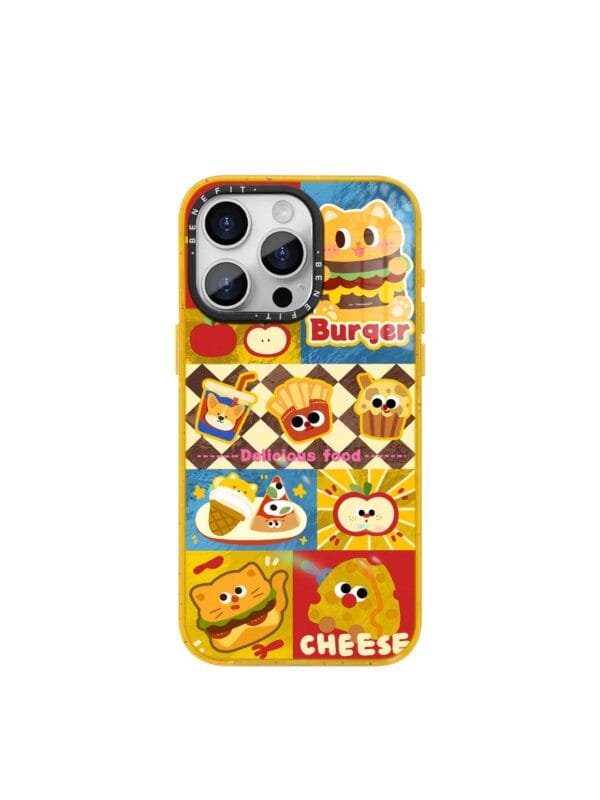 Cute Kawaii Burger Fries Retro Fast Food Collage for iPhone
