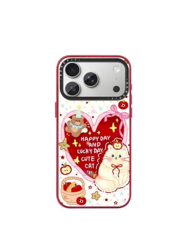 Retro Red Heart Bear Cute Coquette Ribbon Cat for iPhone