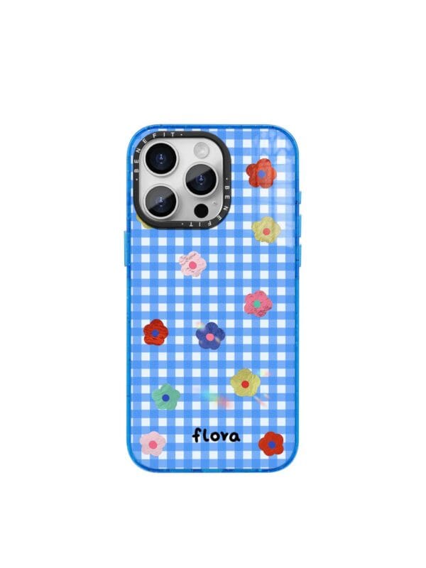 Retro Blue Gingham Floral for iPhone