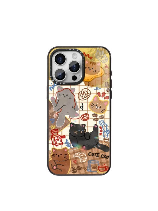 Retro Warm Checkered Kitten Cozy Cafe Core Cat for iPhone