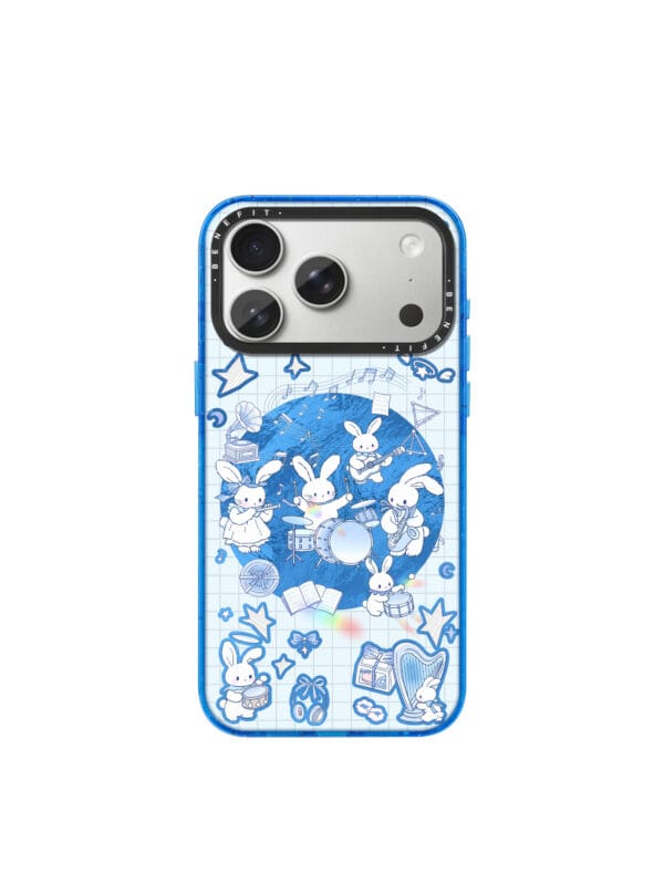 Retro Blue Grid Bunny Jazz Band for iPhone