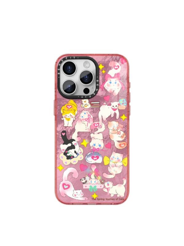 Rose Pink Foil Cute "Spring Journey of Cats" for iPhone